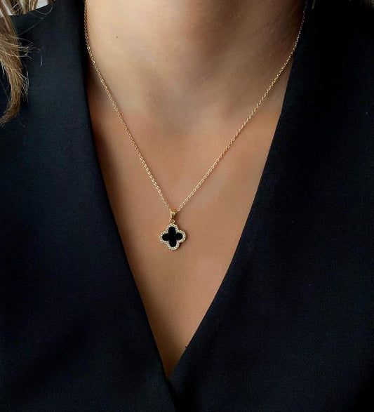 Black Clover Pendant Necklace – Gold Tone