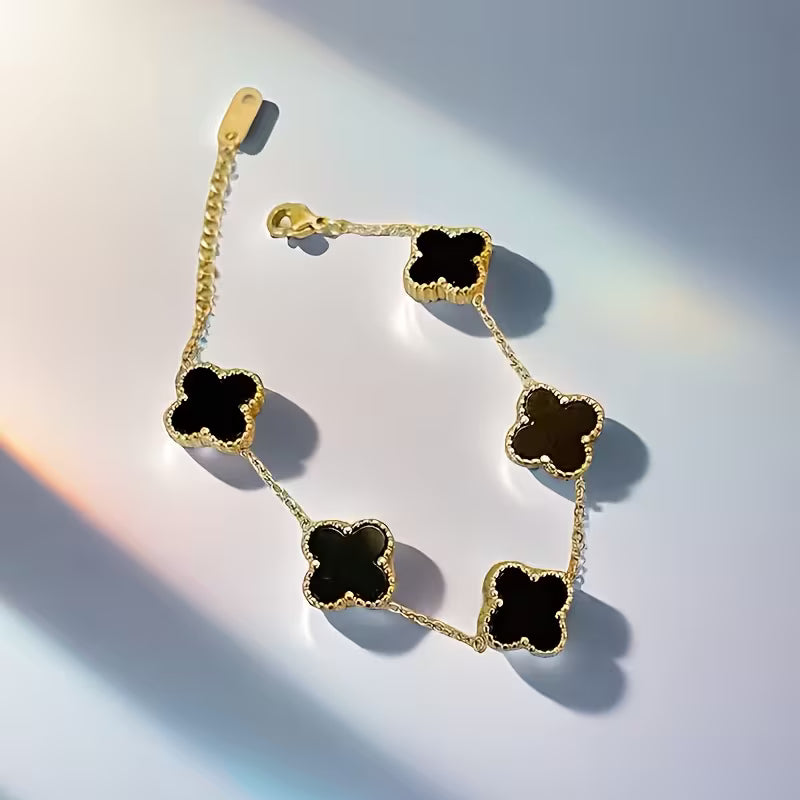 Black Clover Charm Bracelet – Gold Tone