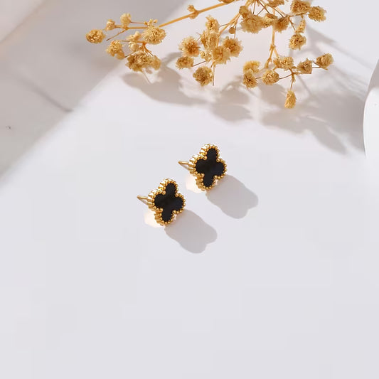 Black Clover Stud Earrings – Gold Tone