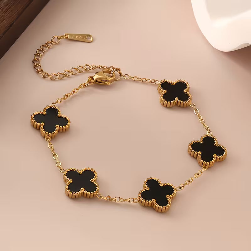Black Clover Charm Bracelet – Gold Tone