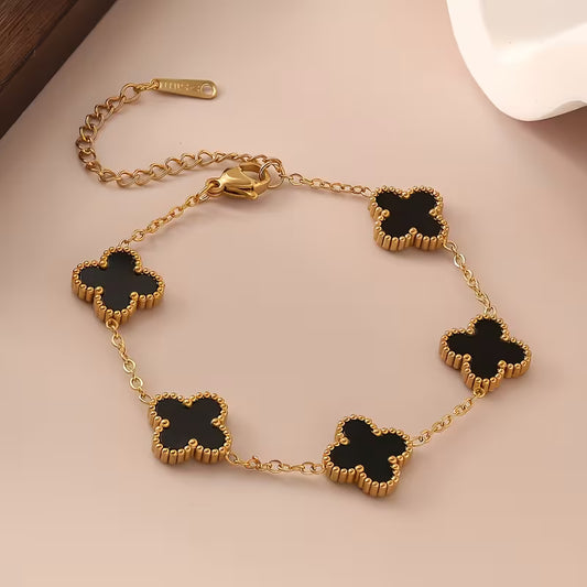 Black Clover Charm Bracelet – Gold Tone