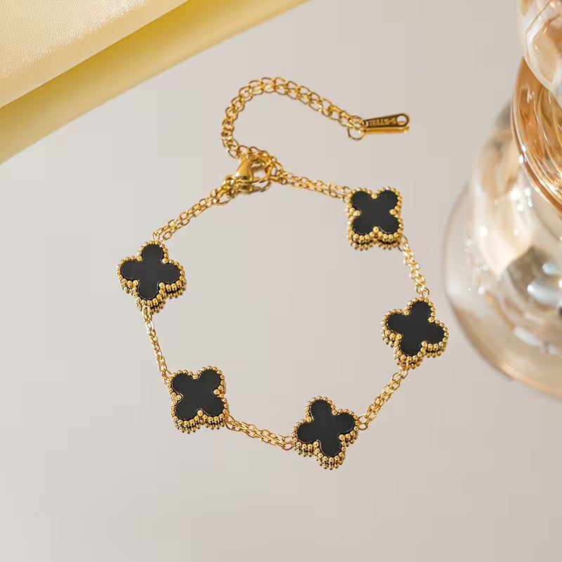 Black Clover Charm Bracelet – Gold Tone
