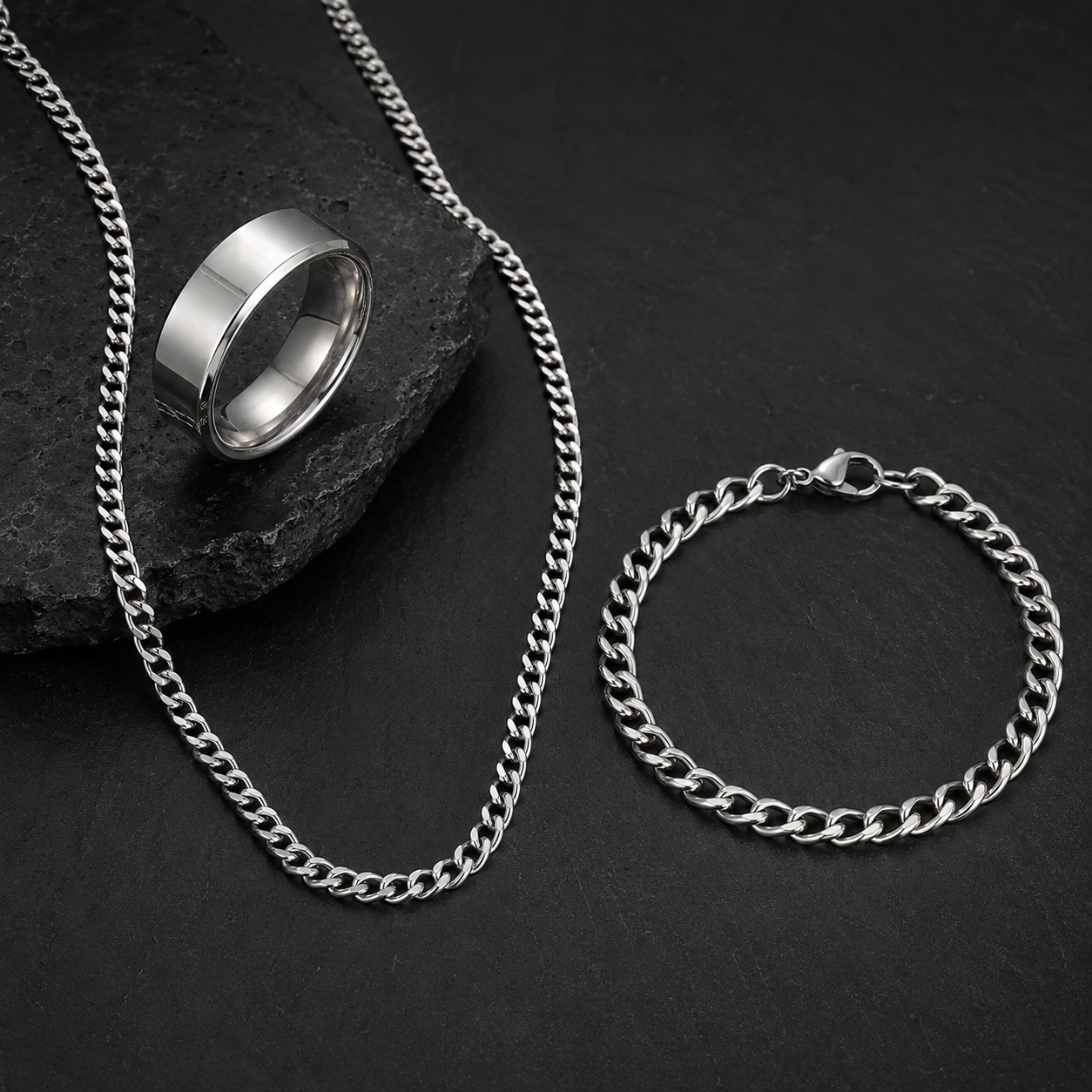 Men's Classic Cuban Jewelry Set – Pack of 3 Deal