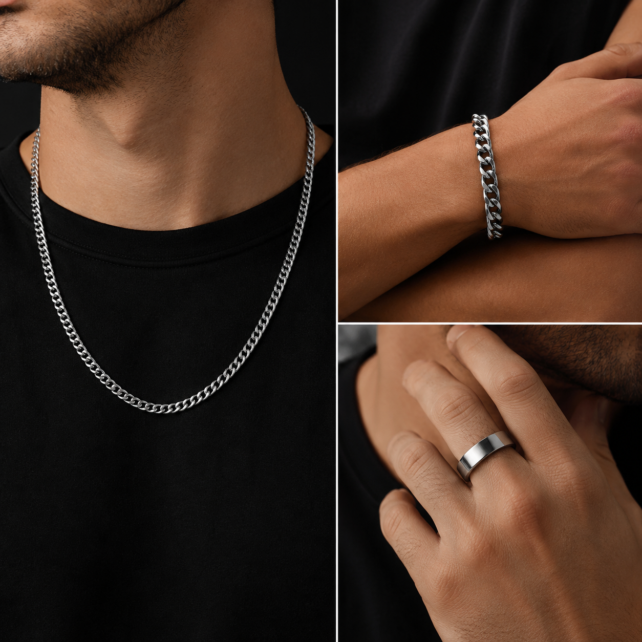 Men's Classic Cuban Jewelry Set – Pack of 3 Deal