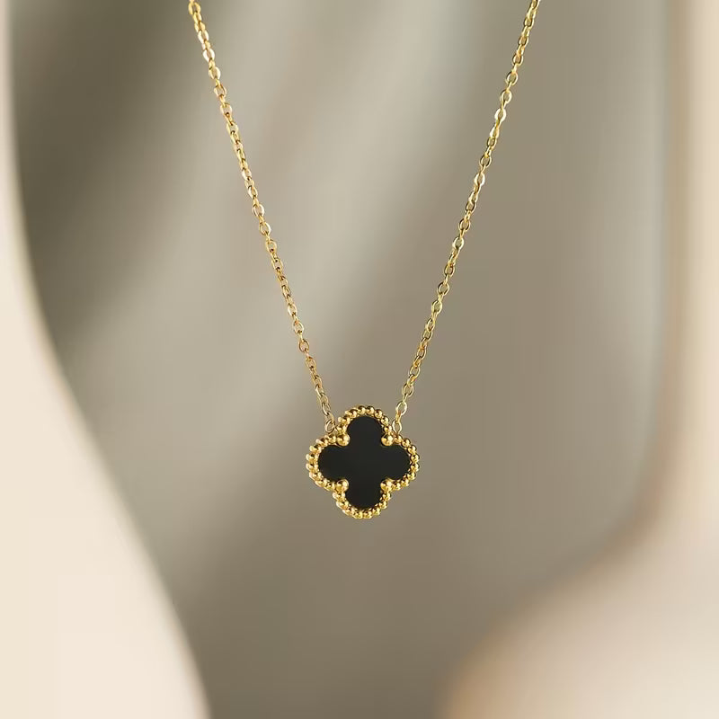 Black Clover Pendant Necklace – Gold Tone