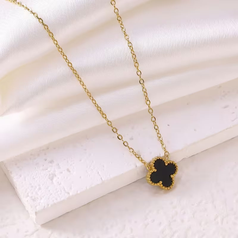 Black Clover Pendant Necklace – Gold Tone