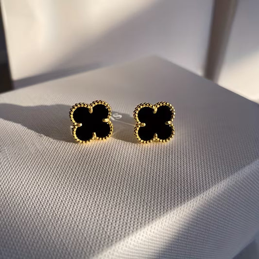 Black Clover Stud Earrings – Gold Tone
