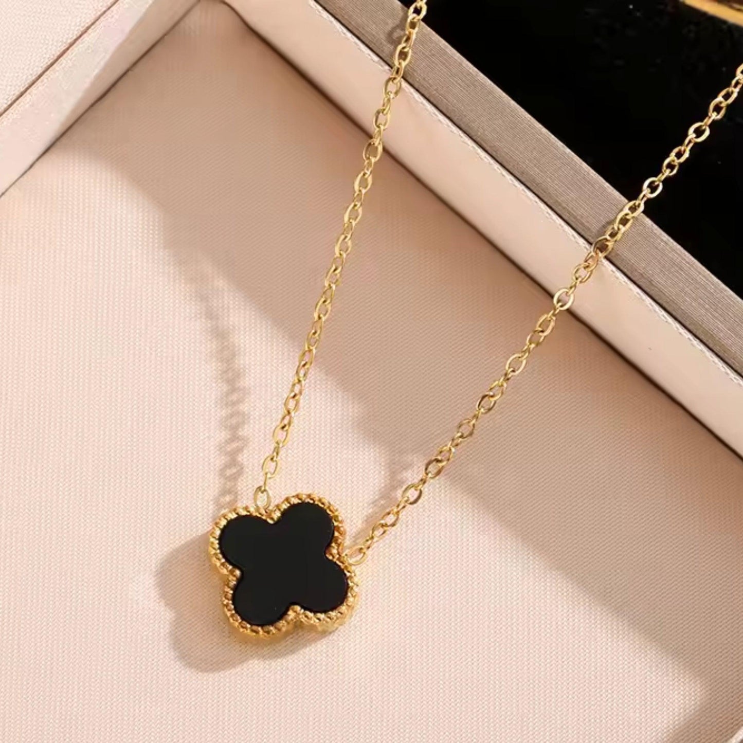 Black Clover Pendant Necklace – Gold Tone