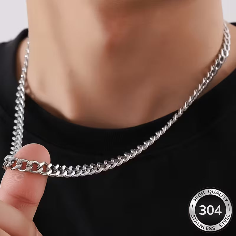 Classic Cuban Link Chain Necklace – Silver Tone
