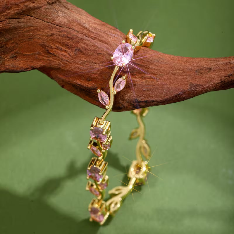 Falling Rose Necklace & Pink Tulip Bracelet - Pack of 2 Deal