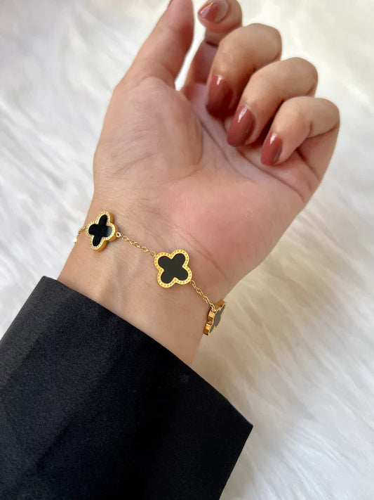 Black Clover Charm Bracelet – Gold Tone